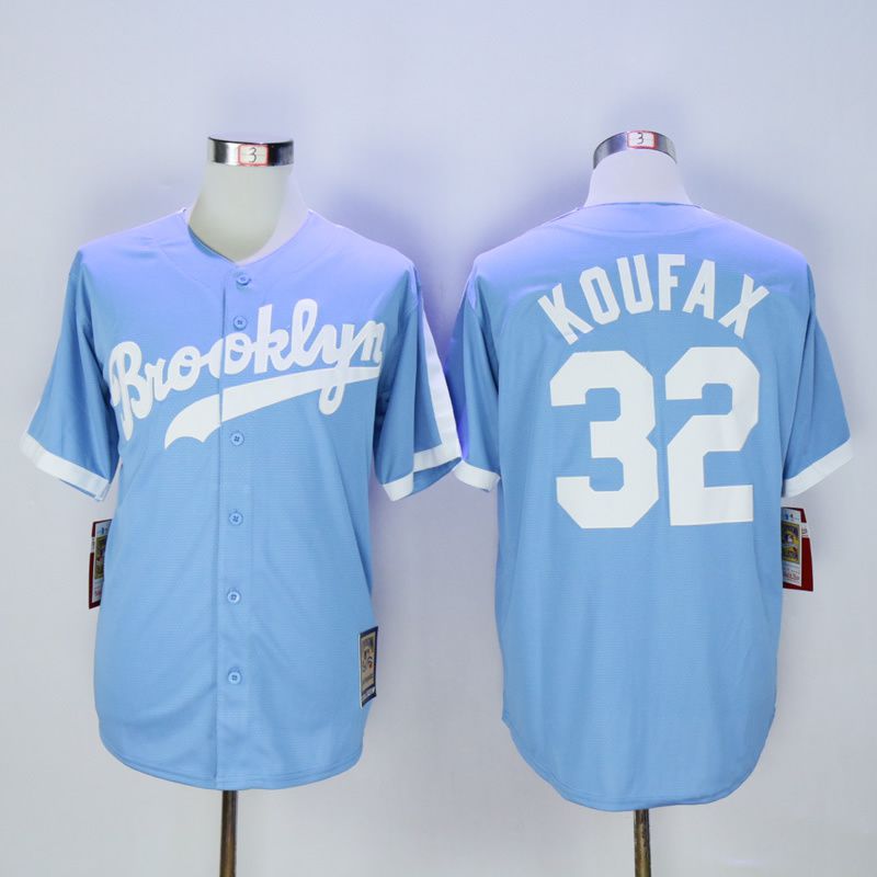 Men Los Angeles Dodgers 32 Koufax Light Blue Throwback MLB Jerseys